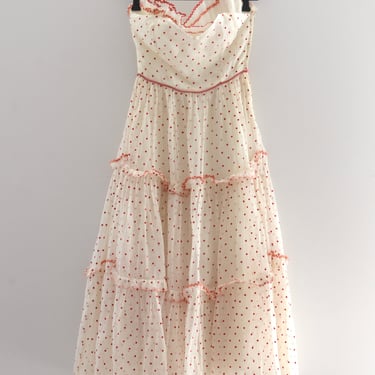 1950's Red Polka Dot Strapless Dress