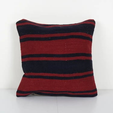 Vintage Striped Square Kilim Pillow, Organic Wool Cushion | 20&quot; x 20&quot;