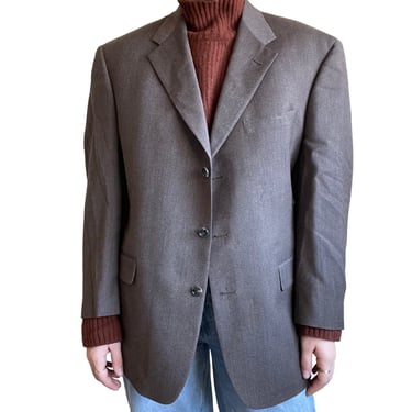 Vintage 80s Burberry Unisex Brown 100% Wool Oversized Sport Coat Blazer Sz 41S 