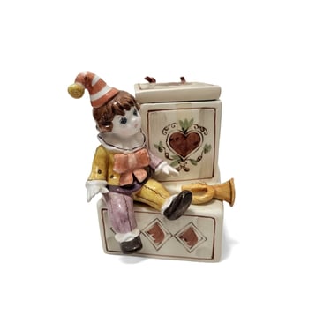 1983 Vintage The Entertainer Schmid Animated Music Box, Clown & Teddy Bear Jack in the Box, Japan, Nursery Room Decor, Musical Collectible 