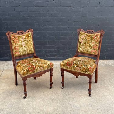 Pair of American Antique Eastlake Style Carved Side Chairs, c.1930’s 