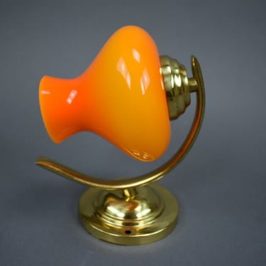 Vintage Wall Orange Brass Lamp, Orange Glass Light Fixture, Mid Century Modern Sconce, Yugoslavia from 1980's, Vintage Home Decor, MCM Lamp 