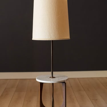 Vintage Sculptural Walnut Floor Lamp with Round Marble End Table 