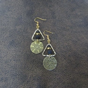 Hammered brass triangle mandala earrings 
