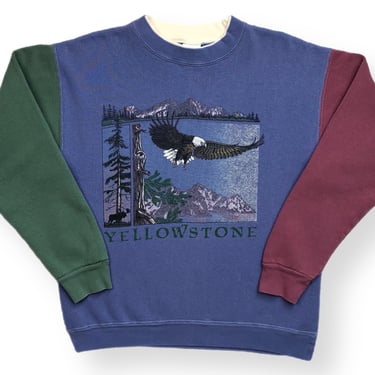 Vintage 90s Yellowstone National Park Color Blocked Destination/Souvenir Style Graphic Crewneck Sweatshirt Pullover Size Medium 