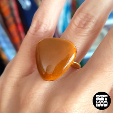 Vintage 70s Caramel Colored Ceramic Triangle Adjustable Ring 