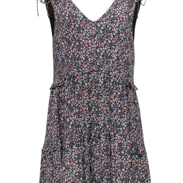 Rails - Grey Tiered Floral Print Mini Dress w/ Tie Shoulder Straps Sz XS