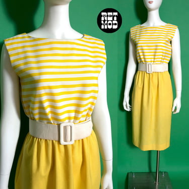 Cute Vintage 70s 80s Yellow Stripe Summer Dress 