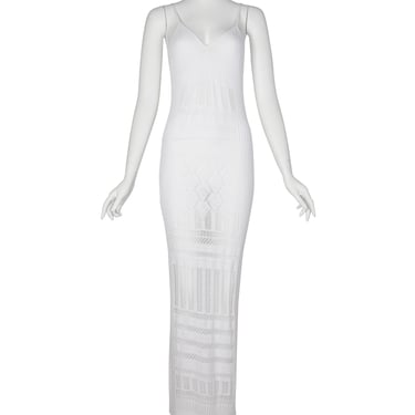 Jean Paul Gaultier Vintage SS 1999 White Ribbed Pointelle Knit Maxi Dress