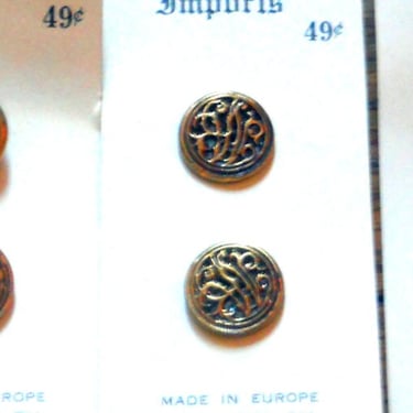 9 French Sweater Buttons, Made in Europe -  Button Set - Monogram Buttons - Goldtone Buttons -Sewing Notions/Button Collection - Accessories 