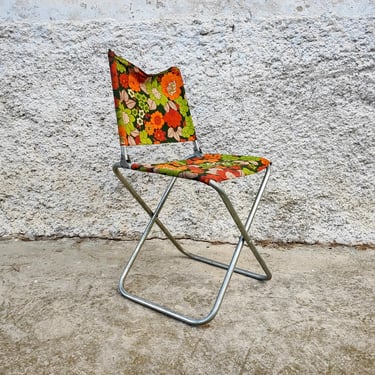 Vintage Small Picnic Chair/ Camping Flower Chair/ Small Folding Picnic Chair/ Canvas Chair/ Kids Chair/ Colourful Chair/ Folding Chair/ 80s 