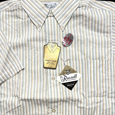 NEW w/ Tags ~ Vintage 1950s/1960s Short-Sleeve Button-Down Seersucker Shirt ~ size S ~ Sir Walter ~ OCBD ~ Preppy / Ivy Style / Trad 