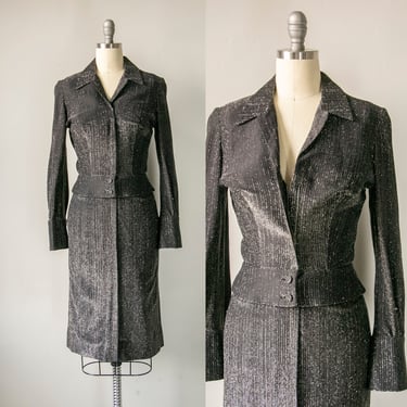 1960s Dress Metallic Silver Wiggle XS/S 
