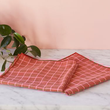 Usra Handkerchiefs Pair of Two - Rusty Orange Grid Patterned Cotton Linens - Usra Pocket Squares - Lightweight Reusable Napkins - Mens Gift 