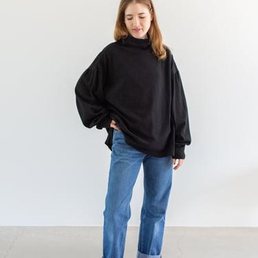 Vintage Black Turtleneck Boxy Long Shirt | Tunic Layer top | 100% Cotton Made in USA | XL | BT224 