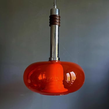 Big Mid Century Opalin Glass pendant / 70's  lamp / Vintage Space Age ceiling lamp / Vintage  ceiling / Smoking glass / 