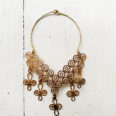 1980s Hammered Gold Bib Necklace 
