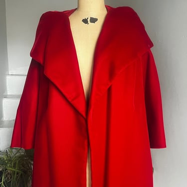 1950s New Look Red Velvet Open Front Swing Coat 