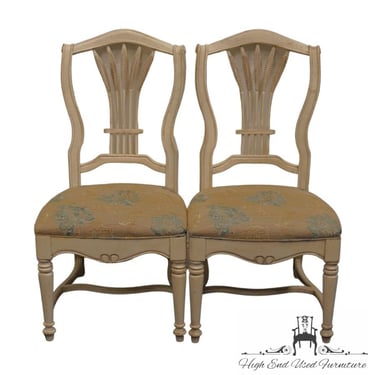 Set of 2 DREXEL FURNITURE Antique White / Cream French Provincial Wheat Back Dining Side Chairs 20051-65 