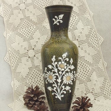 Flowers on Enameled Brass Vase 