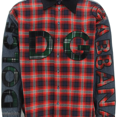 Dolce & Gabbana Oversized Denim And Flannel Shirt With Logo Men