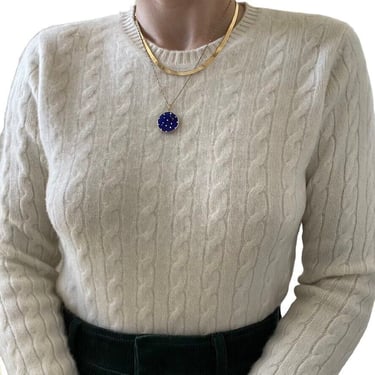 Vintage Y2K Womens Kirkland White Cable Knit Preppy Cashmere Sweater Sz M 