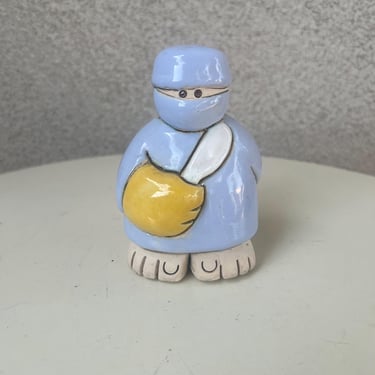 Vintage Launa Art Pottery Figurine 3D medical doctor surgeon with knife Signed 
