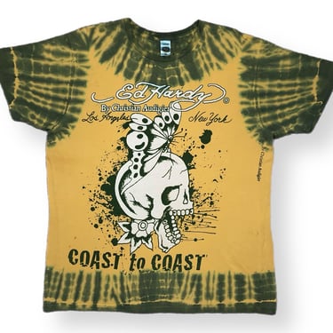 Vintage 90s/Y2K Ed Hardy & Christian Audigier “Coast to Coast” Made in USA Tye Dye Graphic T-Shirt Size XL 