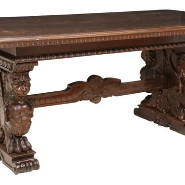 Antique Table, Fine Italian Renaissance Revival, Walnut, Carved, Early 1900's!