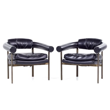 Metropolitan Mid Century Bronze Lounge Chairs - Pair - mcm 