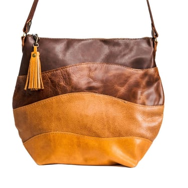 The Chelsea 70's Marie | Patchwork Circular Leather Zipper Purse | Two strap styles 