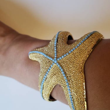 Lilly Pulitzer star fish cuff gold and teal bead 