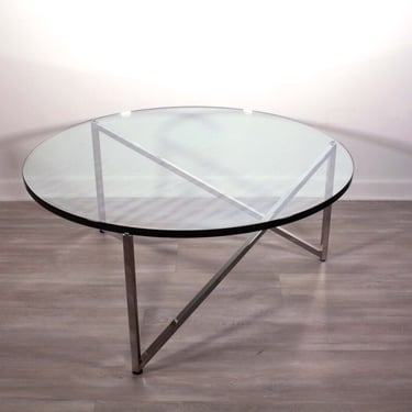 Contemporary Modern Round Glass Coffee Table Polished Stainless Steel Brueton 