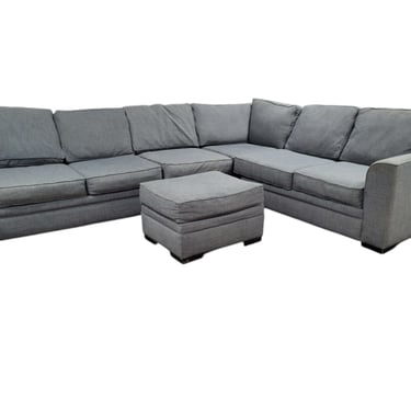 Grey Navy L Sectional w/ Ottoman