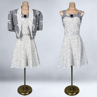 VINTAGE 80s Black & White Polka Dot Dress and Jacket Set Size 18 by Tradition | 1980s New Wave Sundress Plus Size Volup | VFG 