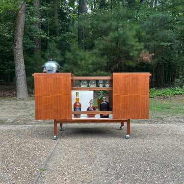 Mid Century Modern teak expanding bar server storage 