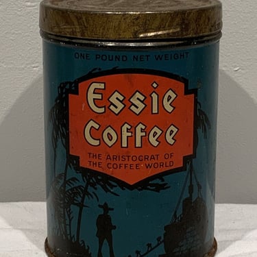 Essie Brand Coffee Tin Lithograph Label James Butler Grocery Co. New York, Vinatge collectible tins, coffee can, vintage kitchen decor 