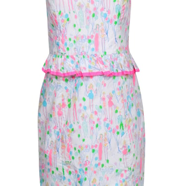 Lilly Pulitzer - White &amp; Multicolor Balloon Party Print Strapless Dress Sz 6