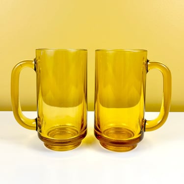 Pair of Midcentury Amber Glass Mugs 