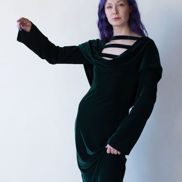 1990s Green Velvet Dress 