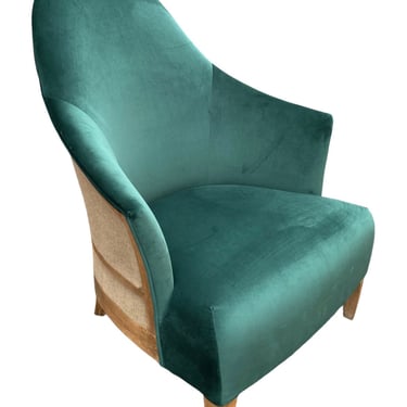Vintage Joseph D’Urso Donghia Style Green Velvet Skeleton Back Lounge Chair 