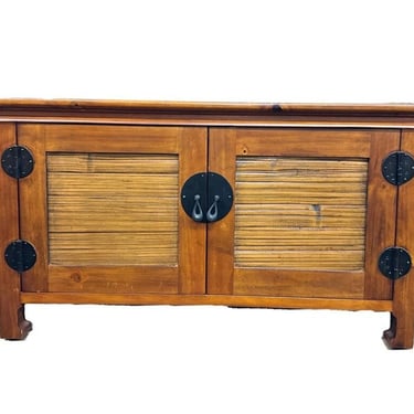 Oriental Style Wood and Stick Rattan Tv Console 