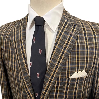 Vintage 1950s/1960s Cotton WASH N WEAR Plaid Sport Coat ~ 38 R to 40 R ~ lightweight jacket / blazer ~ Preppy / Ivy League / Trad 