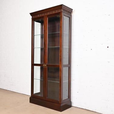 Stickley Georgian Carved Cherry Wood Lighted Bookcase or Display Cabinet