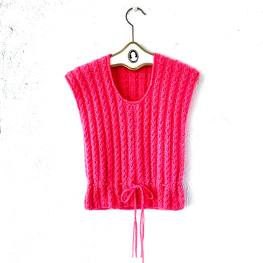 Vintage 70s 80s Fuzzy Pink Sweater Knit Vest 