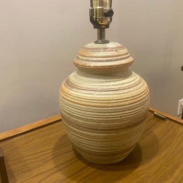 Ceramic Designers Earthtone Striped Pottery Table Lamp 