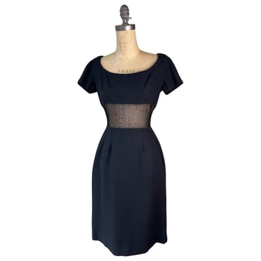 1950s black fishnet waist wiggle dress 