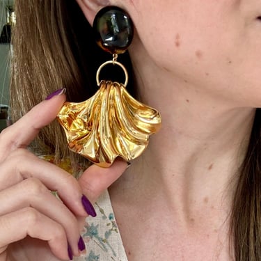 French Gold Fan &amp; Tortoise Statement Earrings