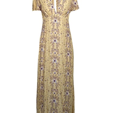 Sandro - Yellow, Brown, & White Floral Jacquard Midi Dress Sz 4