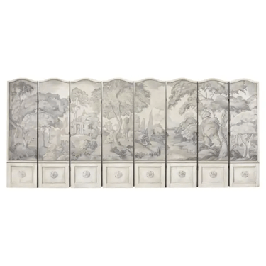 Dennis and Leen Eight Panel Screen Neoclassical Grisaille Landscape